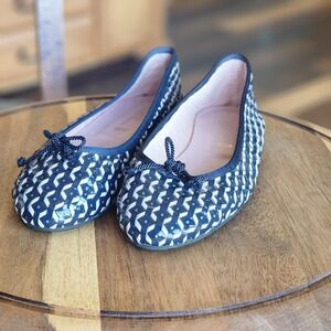 Pretty Ballerinas Women's Patent Leather Rosario Flats Navy Ivory Weave Sz 40  9